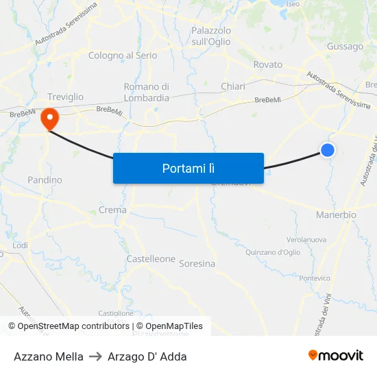 Azzano Mella to Arzago D' Adda map