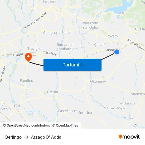 Berlingo to Arzago D' Adda map