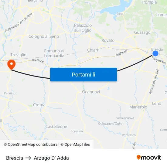 Brescia to Arzago D' Adda map