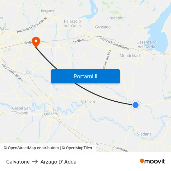 Calvatone to Arzago D' Adda map