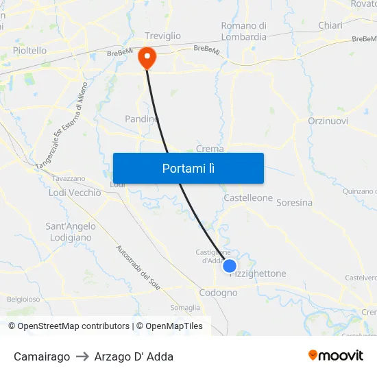 Camairago to Arzago D' Adda map