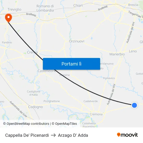 Cappella De' Picenardi to Arzago D' Adda map