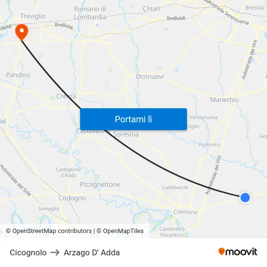 Cicognolo to Arzago D' Adda map
