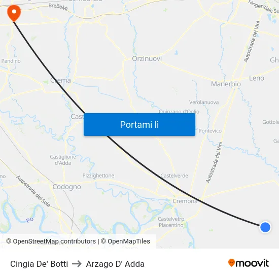 Cingia De' Botti to Arzago D' Adda map