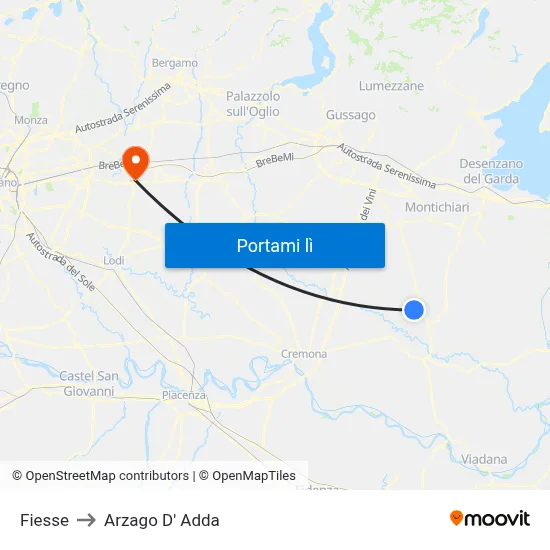 Fiesse to Arzago D' Adda map