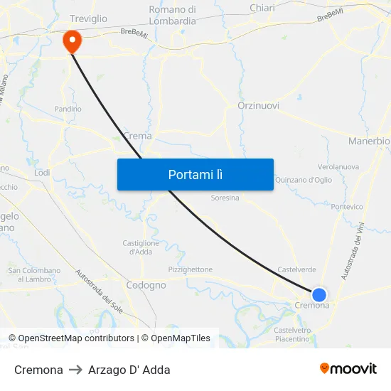 Cremona to Arzago D' Adda map
