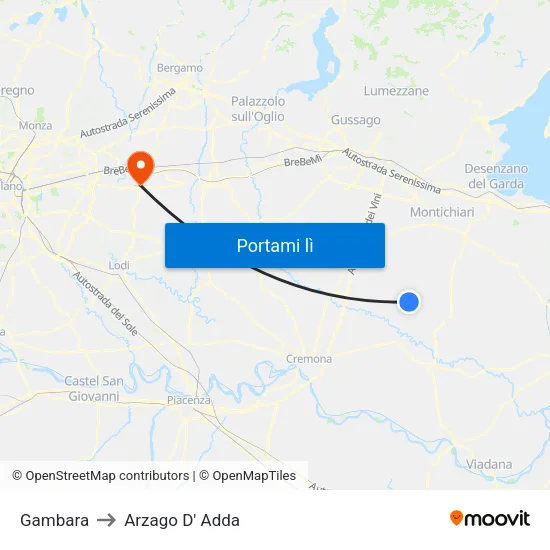 Gambara to Arzago D' Adda map