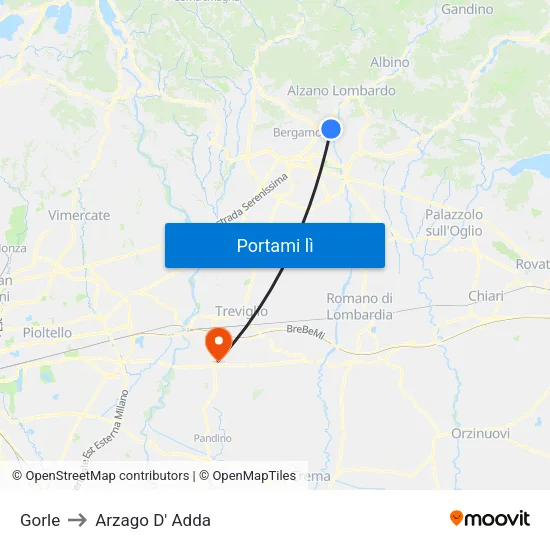 Gorle to Arzago D' Adda map