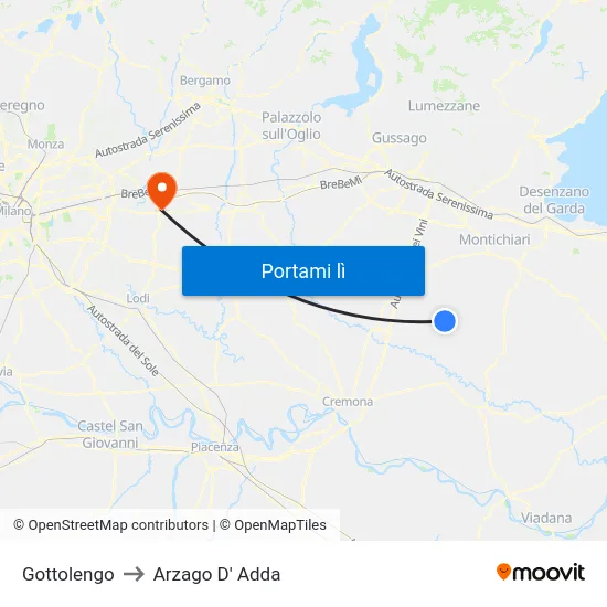 Gottolengo to Arzago D' Adda map