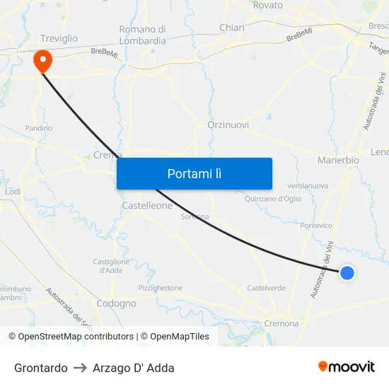 Grontardo to Arzago D' Adda map