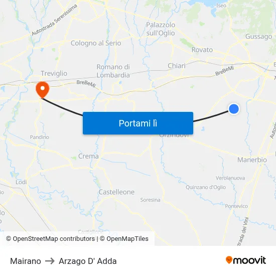 Mairano to Arzago D' Adda map