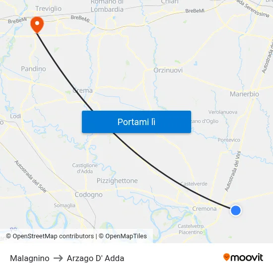 Malagnino to Arzago D' Adda map