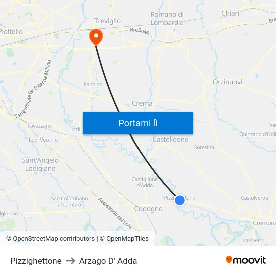 Pizzighettone to Arzago D' Adda map