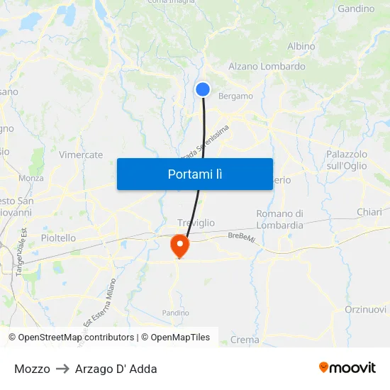 Mozzo to Arzago D' Adda map