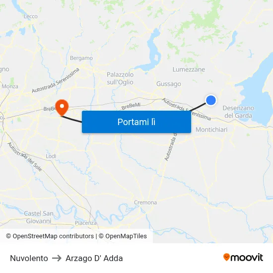 Nuvolento to Arzago D' Adda map