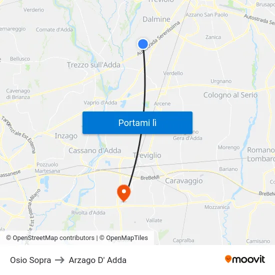 Osio Sopra to Arzago D' Adda map