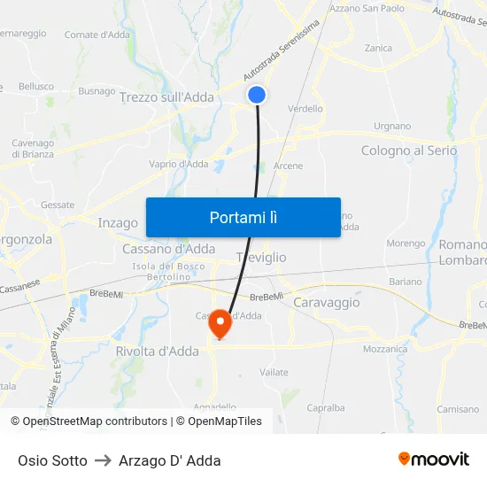 Osio Sotto to Arzago D' Adda map