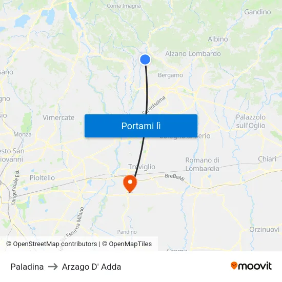 Paladina to Arzago D' Adda map