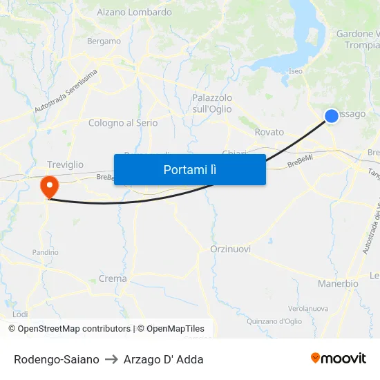 Rodengo-Saiano to Arzago D' Adda map
