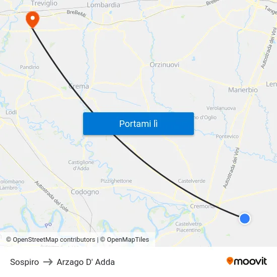 Sospiro to Arzago D' Adda map