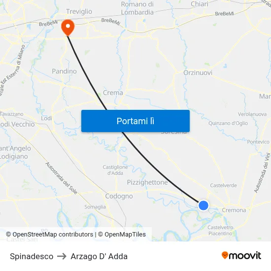 Spinadesco to Arzago D' Adda map