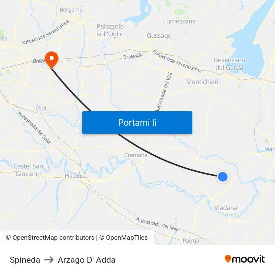 Spineda to Arzago D' Adda map