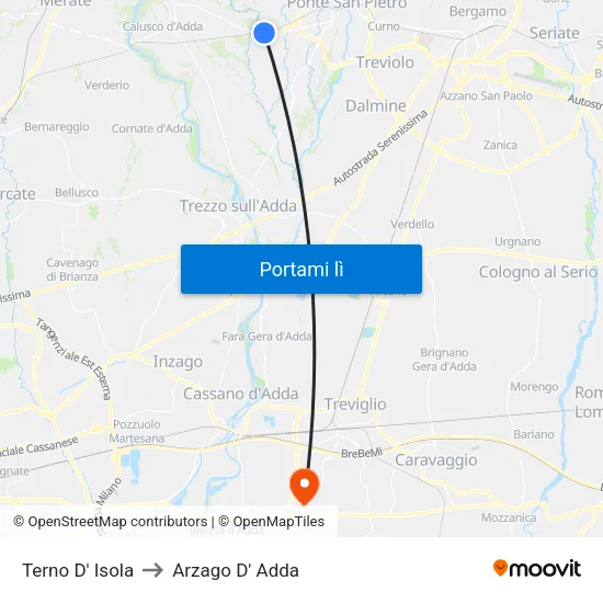 Terno D' Isola to Arzago D' Adda map