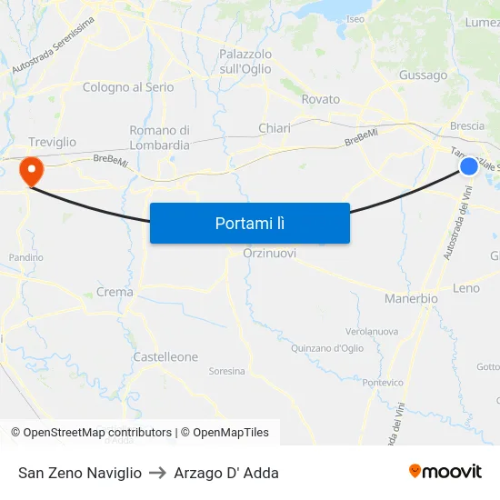 San Zeno Naviglio to Arzago D' Adda map