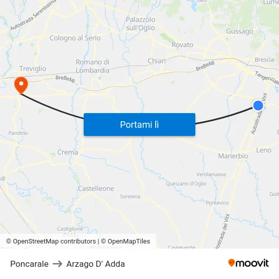 Poncarale to Arzago D' Adda map