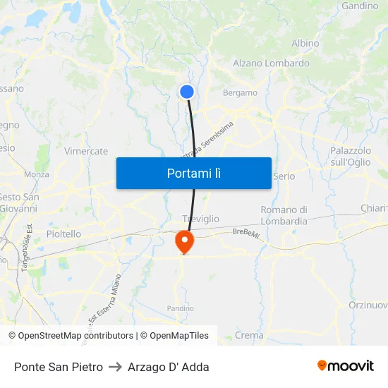 Ponte San Pietro to Arzago D' Adda map