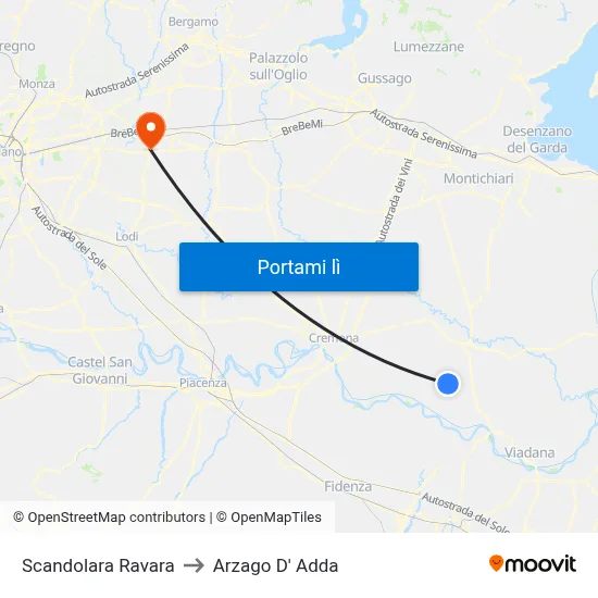 Scandolara Ravara to Arzago D' Adda map