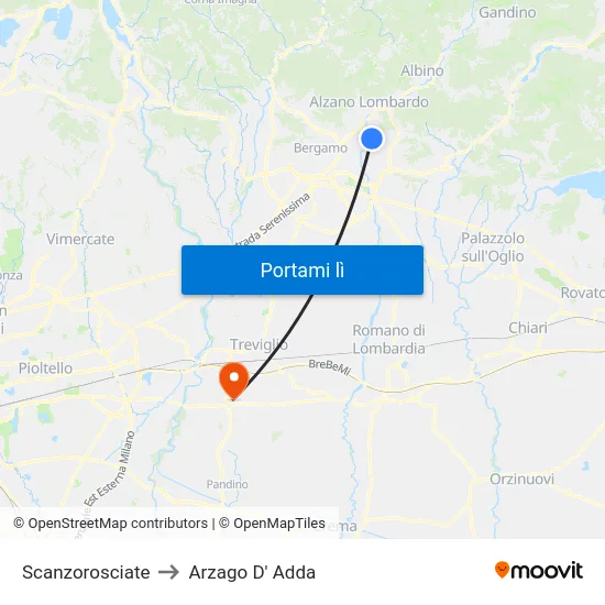 Scanzorosciate to Arzago D' Adda map