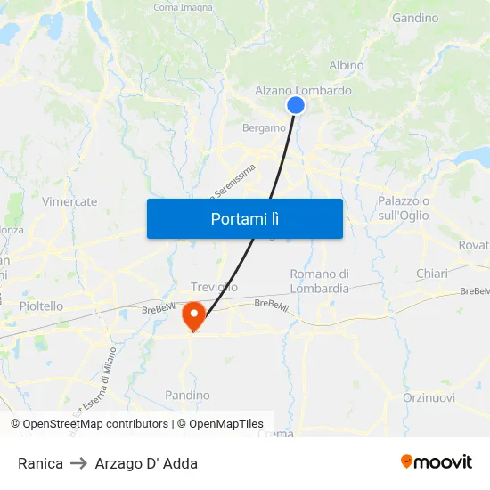 Ranica to Arzago D' Adda map