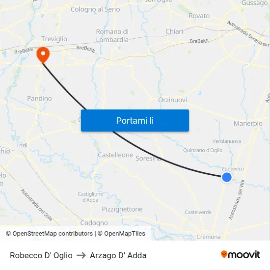 Robecco D' Oglio to Arzago D' Adda map