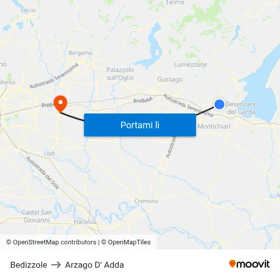 Bedizzole to Arzago D' Adda map