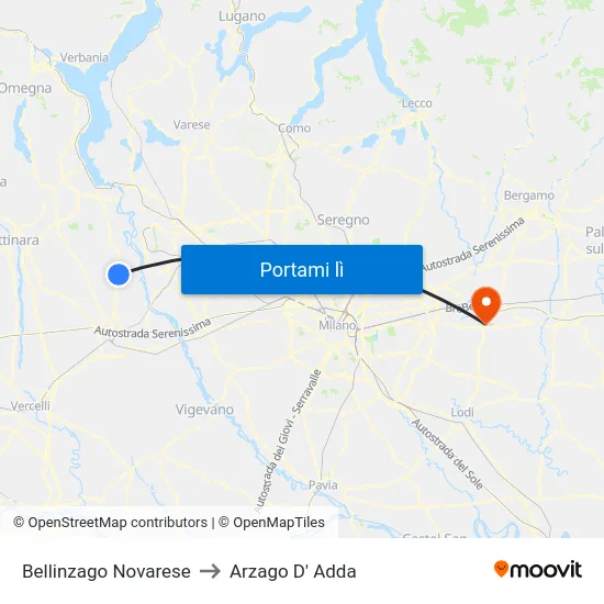 Bellinzago Novarese to Arzago D' Adda map