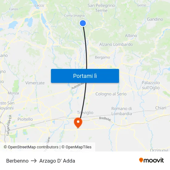 Berbenno to Arzago D' Adda map