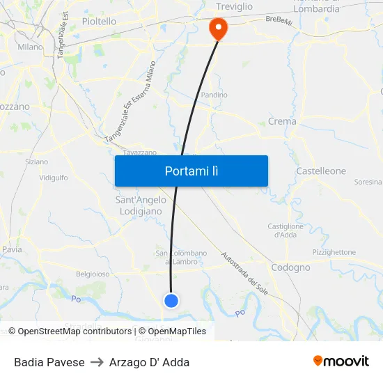 Badia Pavese to Arzago D' Adda map