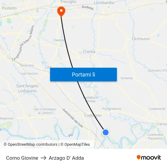 Corno Giovine to Arzago D' Adda map