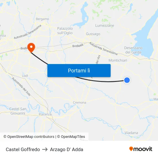 Castel Goffredo to Arzago D' Adda map