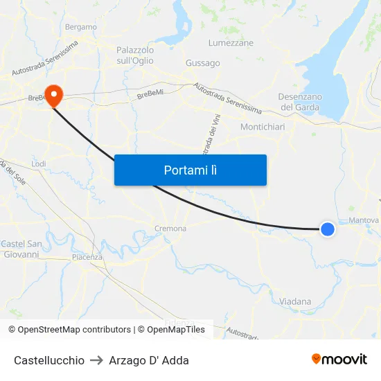 Castellucchio to Arzago D' Adda map