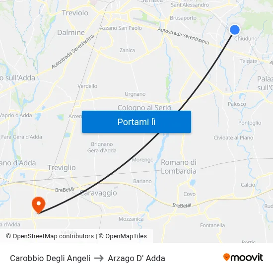 Carobbio Degli Angeli to Arzago D' Adda map