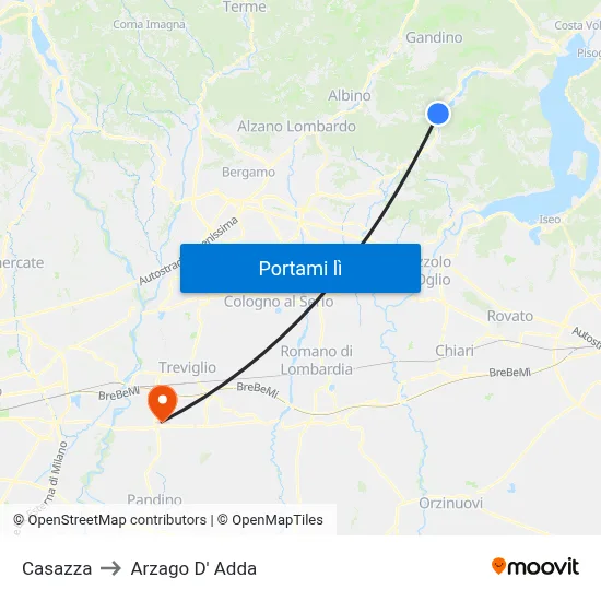 Casazza to Arzago D' Adda map