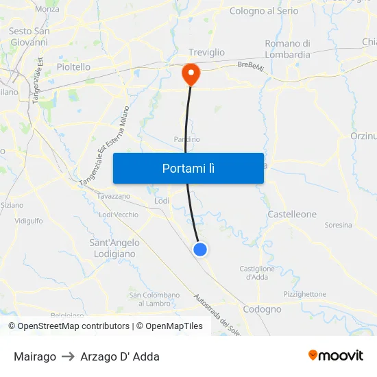 Mairago to Arzago D' Adda map