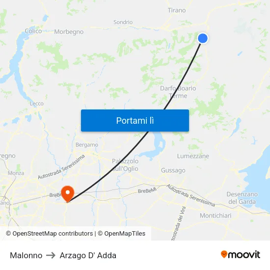 Malonno to Arzago D' Adda map