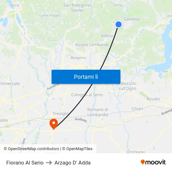 Fiorano Al Serio to Arzago D' Adda map