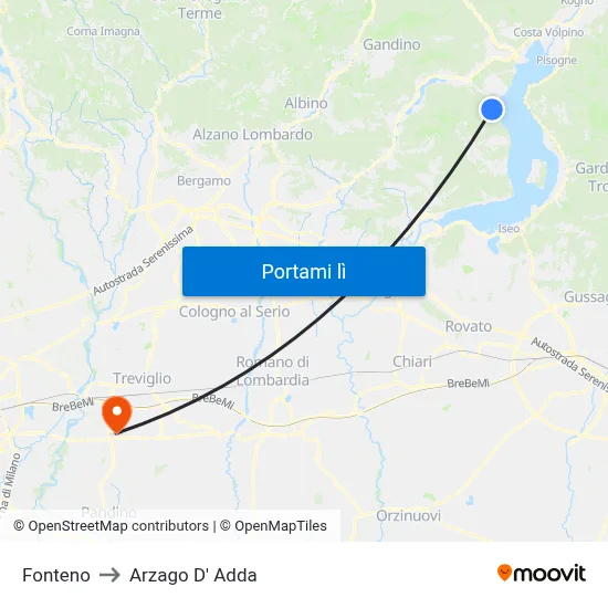Fonteno to Arzago D' Adda map
