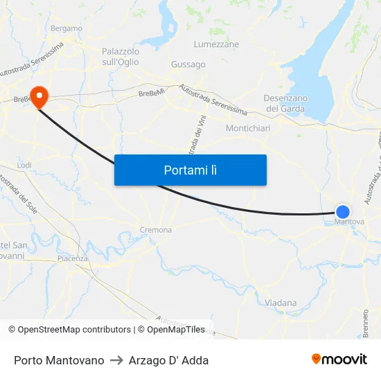 Porto Mantovano to Arzago D' Adda map