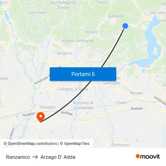 Ranzanico to Arzago D' Adda map