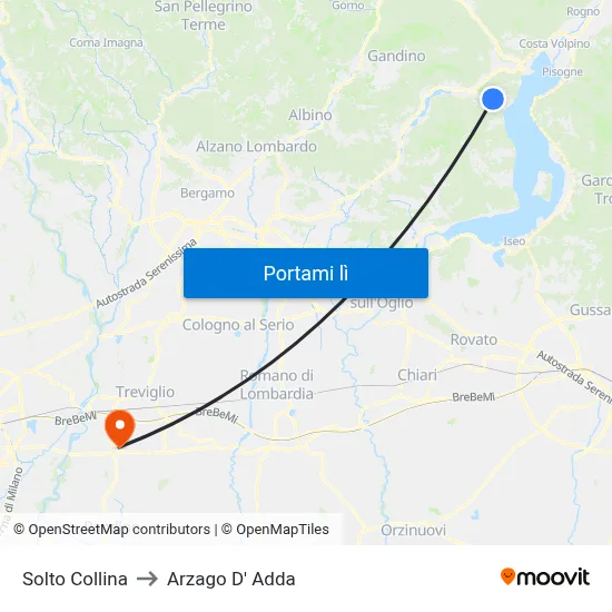 Solto Collina to Arzago D' Adda map